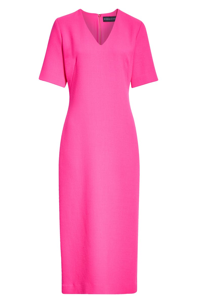 Brandon Maxwell Megan V-Neck Wool Crepe Sheath Dress, Alternate, color,
