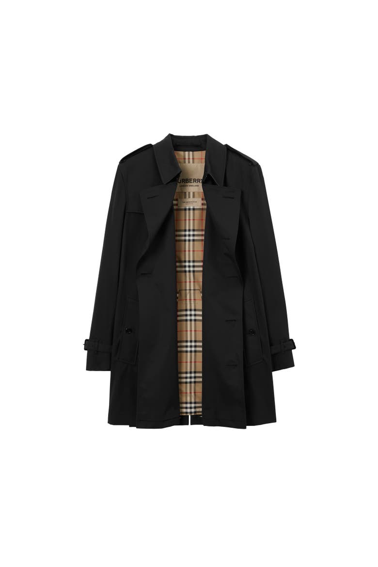 Short Kensington Heritage Trench Coat, Alternate, color, Black/ Tan