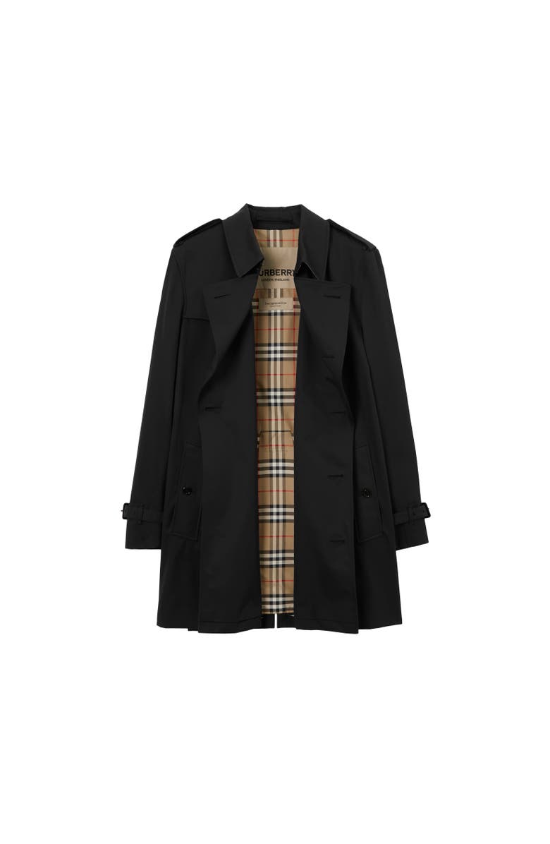 Burberry Short Kensington Heritage Trench Coat, Alternate, color, Black/ Tan