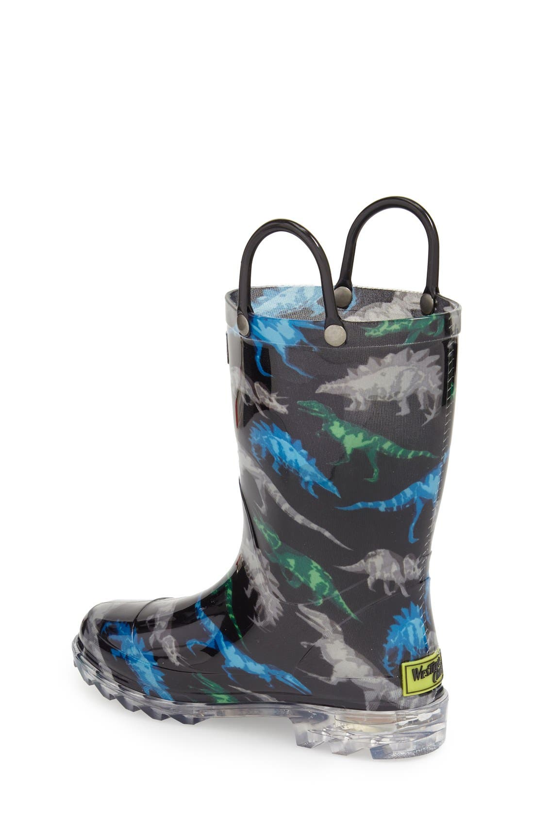 Western Chief Dinosaur Friends Light-Up Waterproof Rain Boot, Alternate, color, Black