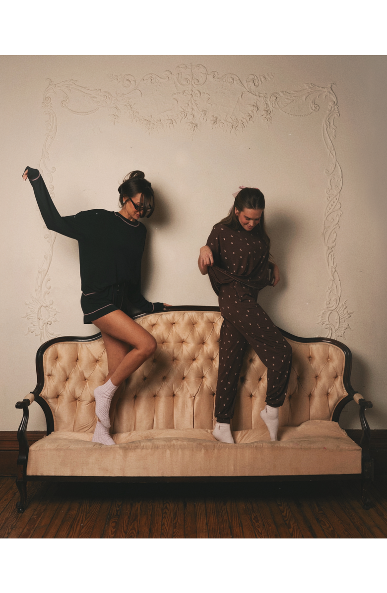 WeWoreWhat Boxy Long Sleeve Sleep Tee, Alternate, color, Blk/Bublegm Pnk