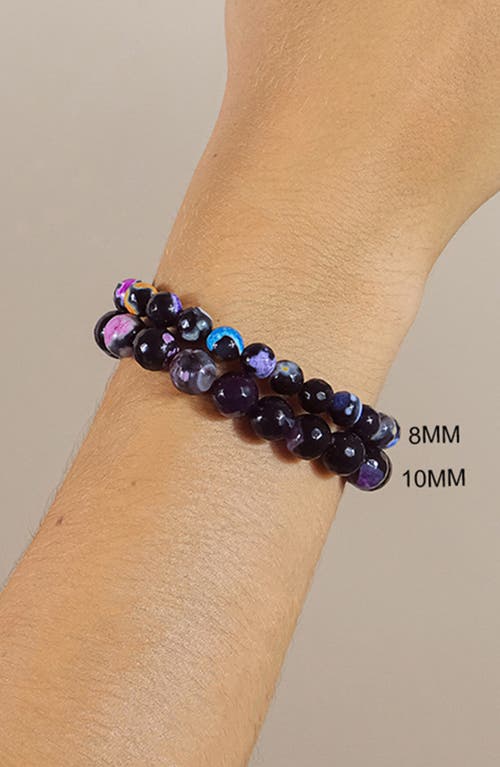 Sterling Forever Agate Beaded Stretch Bracelet In Purple