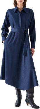 Akris punto Fluid Techno Long Sleeve Cotton Denim Shirtdress