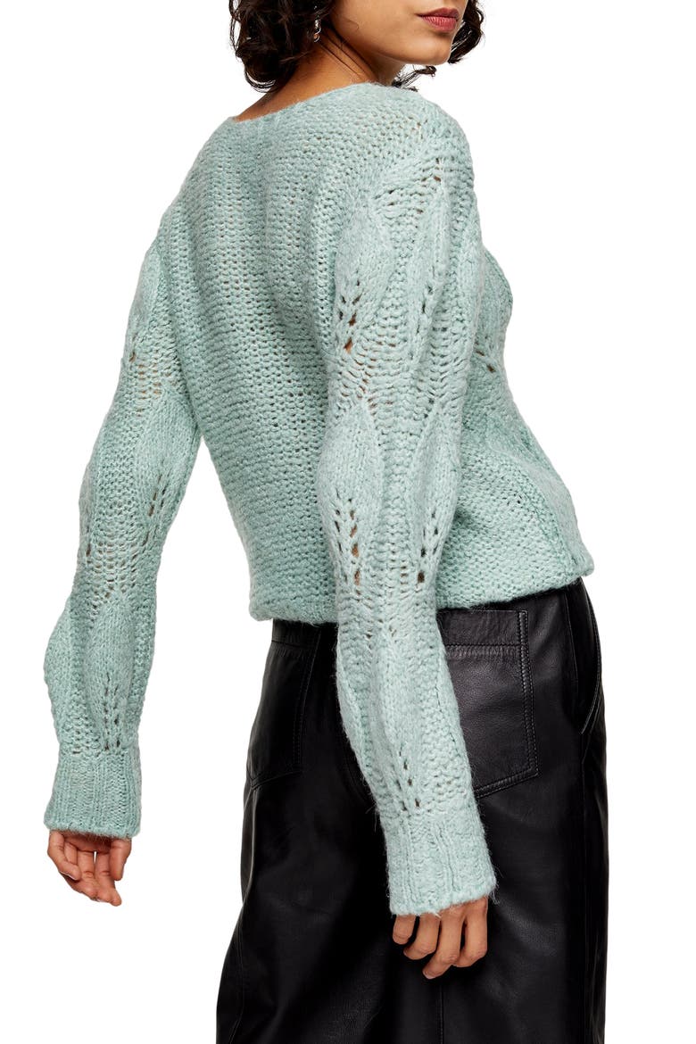 Petal Pointelle Sweater, Alternate, color, MINT