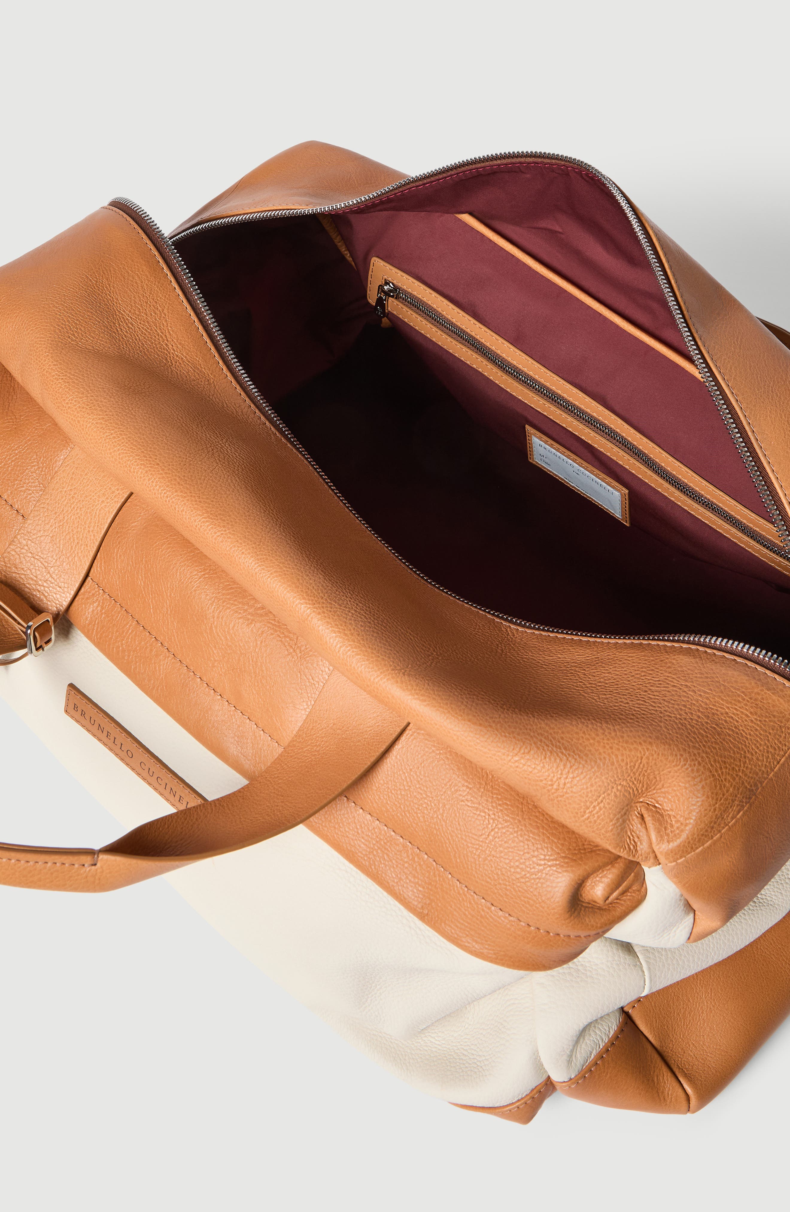 Brunello Cucinelli Grained calfskin active bag, Alternate, color, Natural