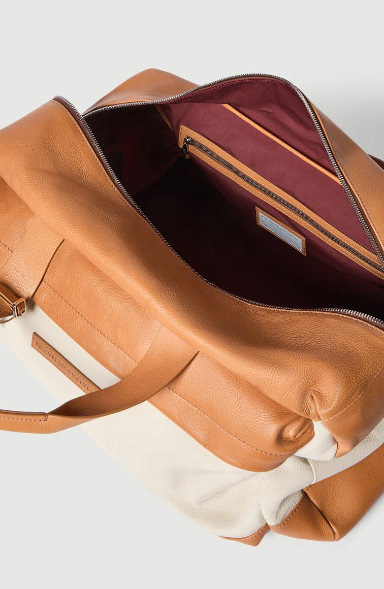 Brunello Cucinelli Grained calfskin active bag, Alternate, color, Natural