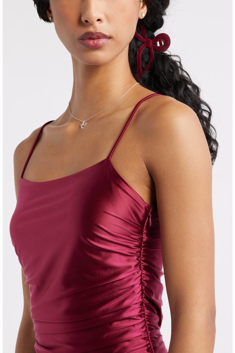 Ruched Satin Minidress, Alternate, color, BURGUNDY BEET