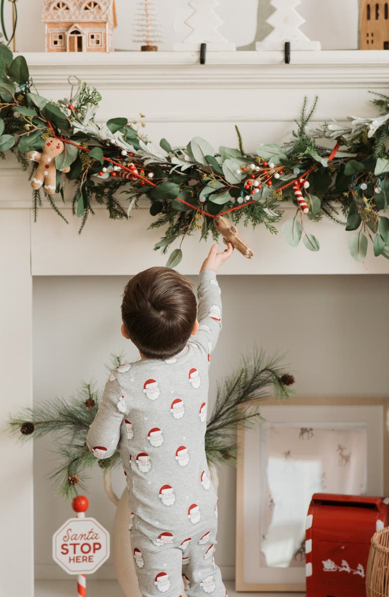 Petit Lem Santa Print Fitted Two-Piece Organic Cotton Pajamas, Alternate, color, Medium Heather Grey