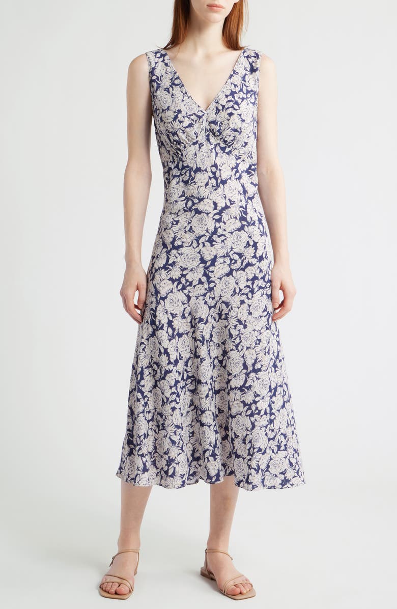 MARGARET O'LEARY Darya Floral Print Sleeveless Midi Dress, Main, color, 
