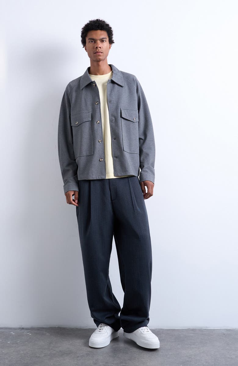 Topman Jersey Button-Up Shirt Jacket, Alternate, color, Grey