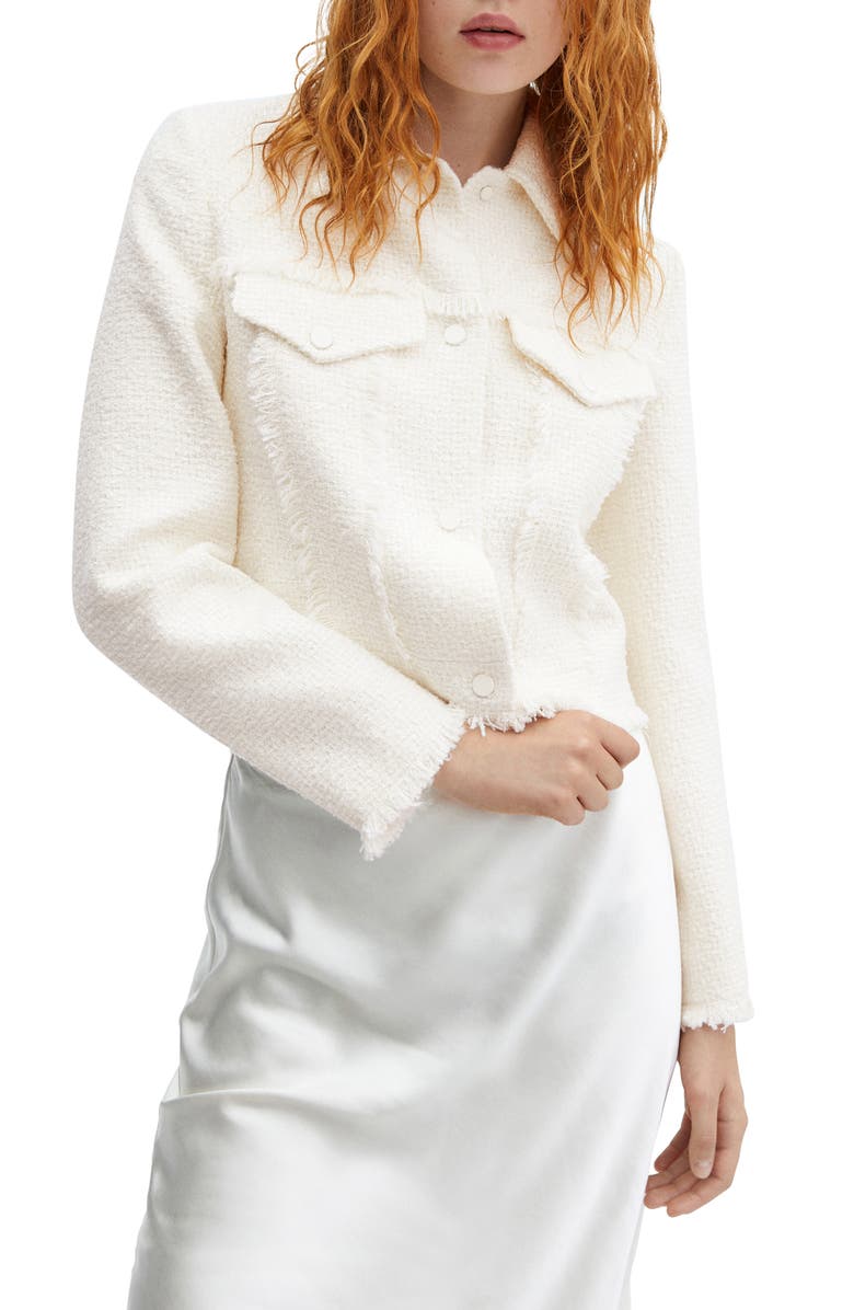 MANGO Fringed Seams Tweed Crop Jacket, Main, color, 