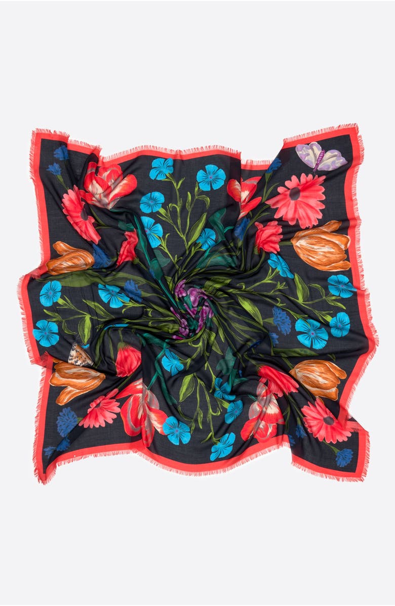 Bimba y Lola Botanical Flowers Shawl, Alternate, color, Black