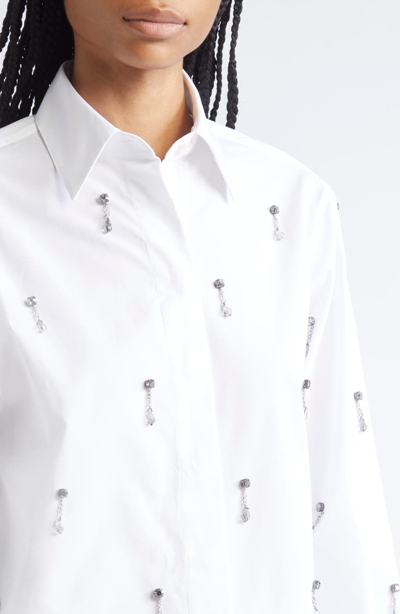 Stella McCartney Crystal Embellished Oxford Button-Up Shirt, Alternate, color, 9000 - Pure White