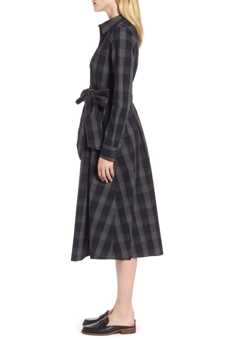 Plaid Midi Shirtdress, Alternate, color, NAVY MULTI PLAID