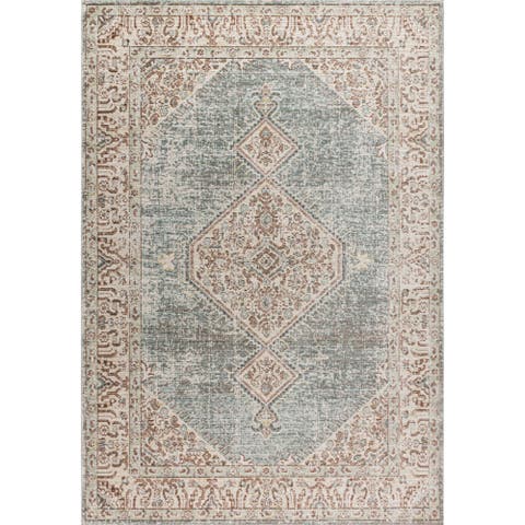 Khilana Floral Medallion Chambray Area Rug