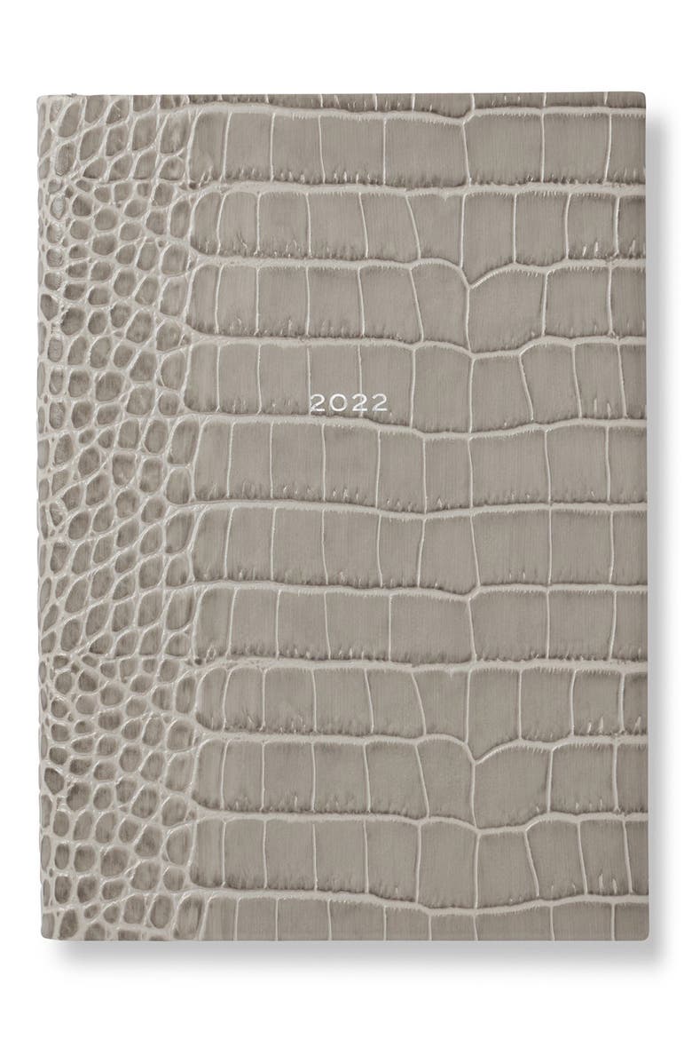 Smythoson Mara Soho Croc Embossed Leather 2022 Diary, Main, color, LIGHT STEEL