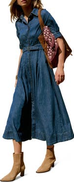 MINT VELVET Denim Midi Shirt Dress with a belt