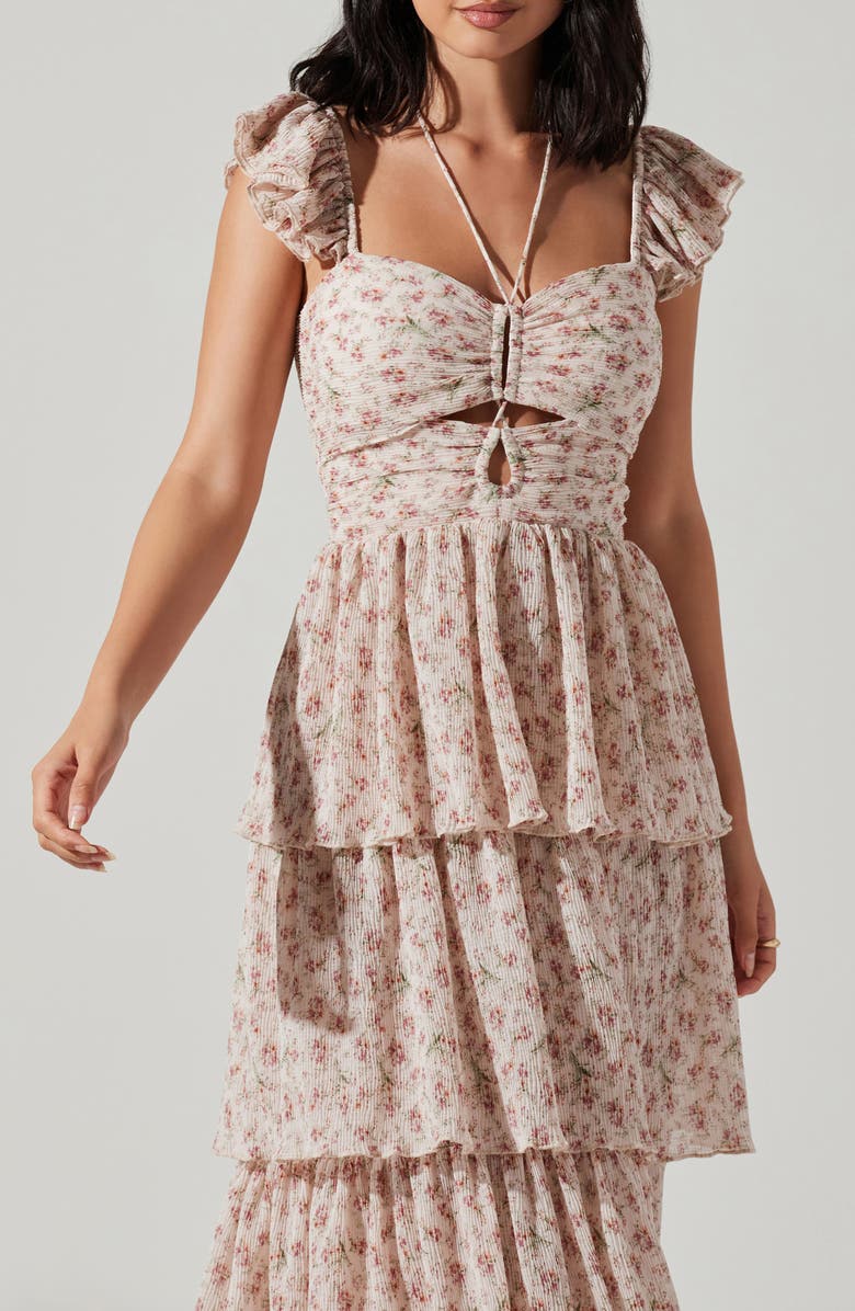 ASTR the Label Emmeline Floral Tiered Dress, Alternate, color, Pink Petite Floral