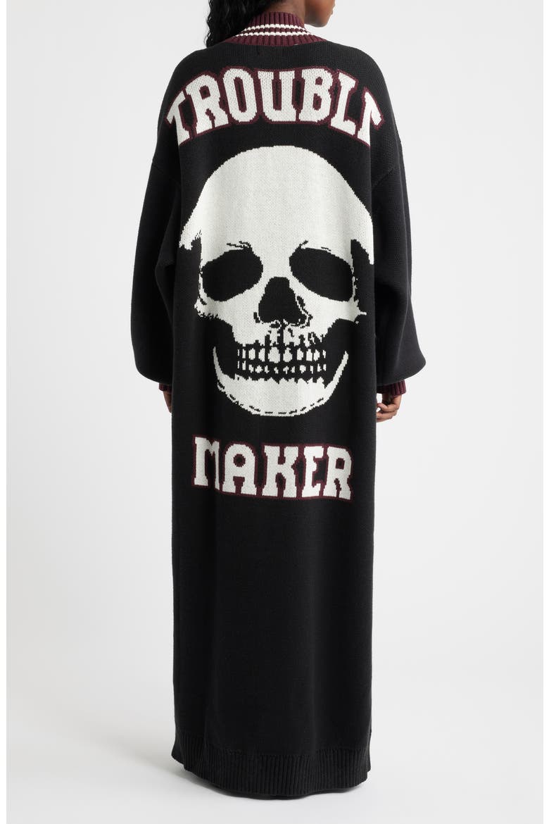 Trouble Maker Long Cardigan, Alternate, color, BLACK WITH SKULLS