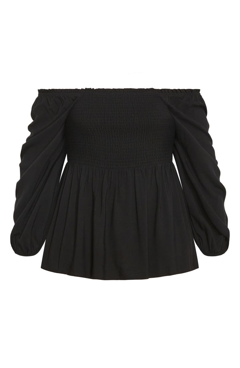City Chic Poppy Smocked Peplum Top, Alternate, color, Black