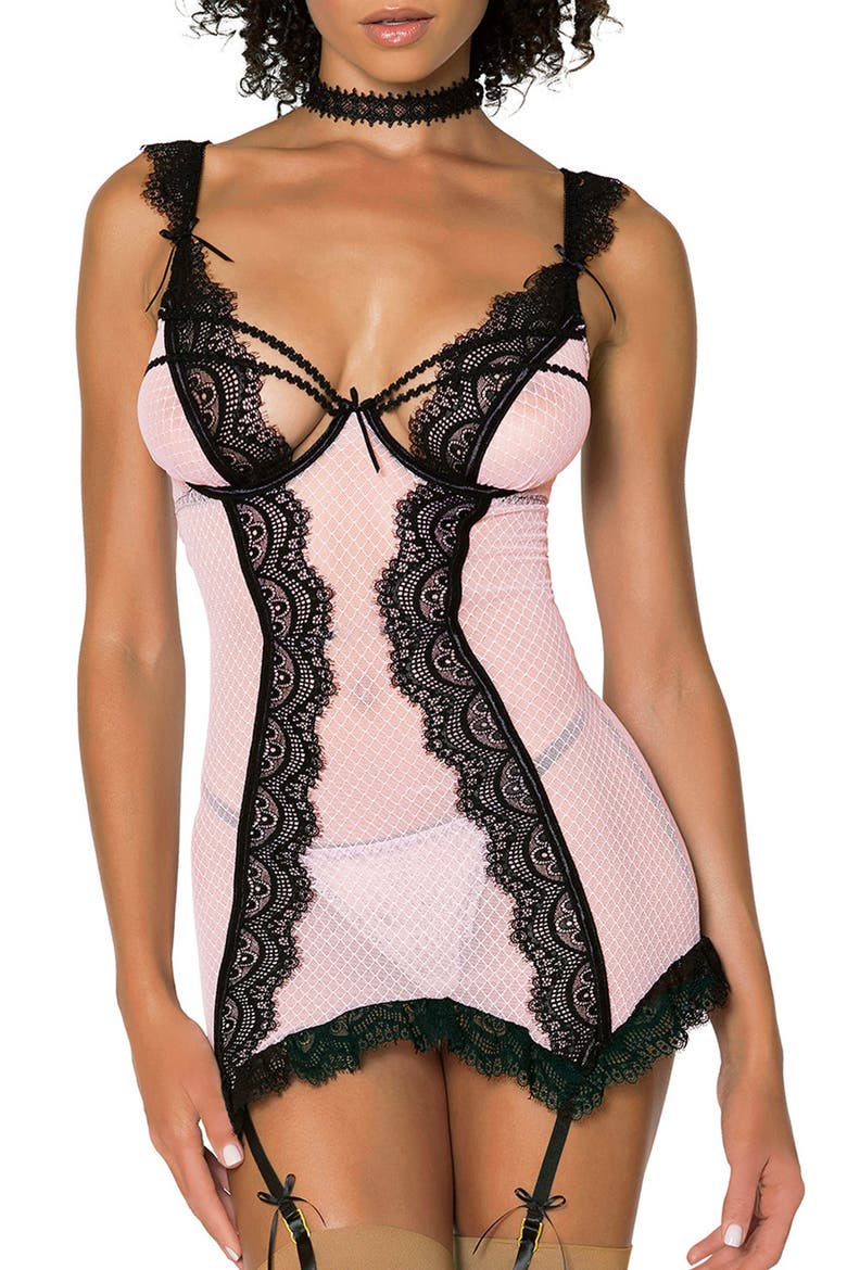 Lace Trim Underwire Basque with Garter Straps & G-String Thong video