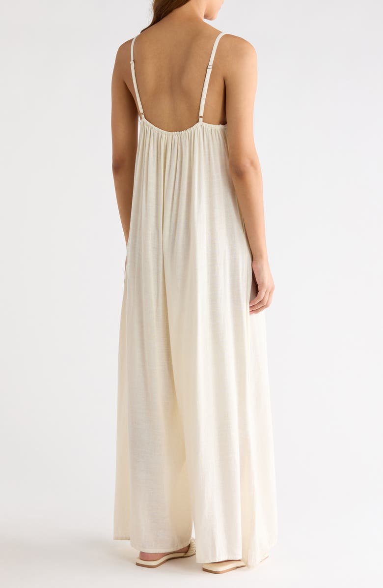 Elan Wide Leg Cotton & Linen Blend Cover-Up Jumpsuit, Alternate, color, Off White