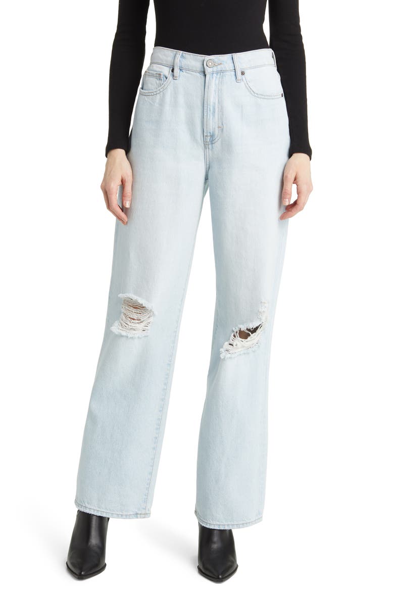 Ripped Straight Leg Jeans, Main, color, LIGHT WASH