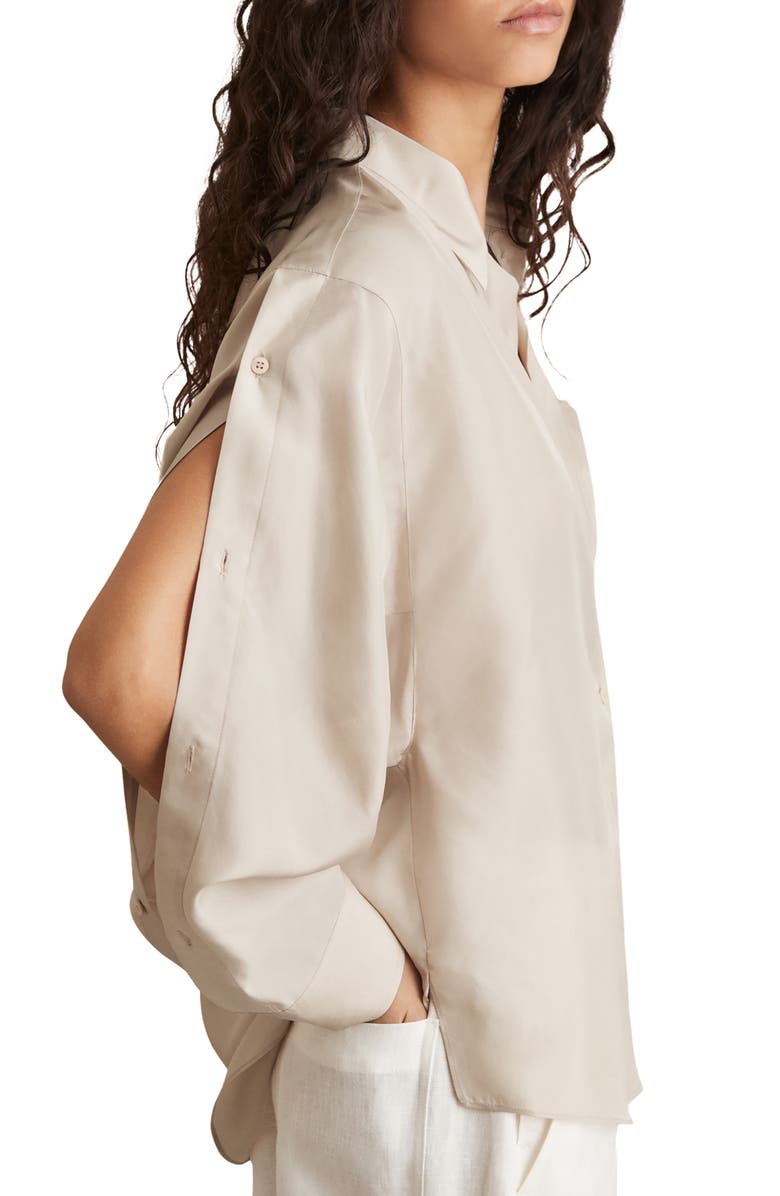 Reiss Reenie Sleeve Placket Silk Shirt, Alternate, color, Stone