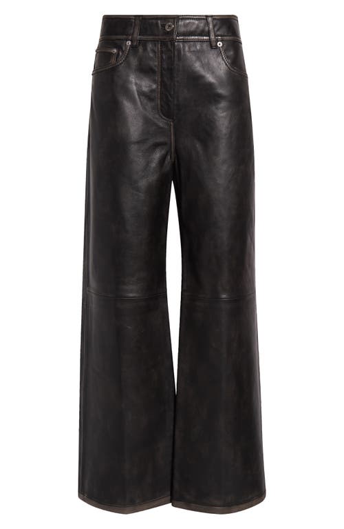 Stand Studio Mylah Wide Leg Leather Trousers In Worn Black