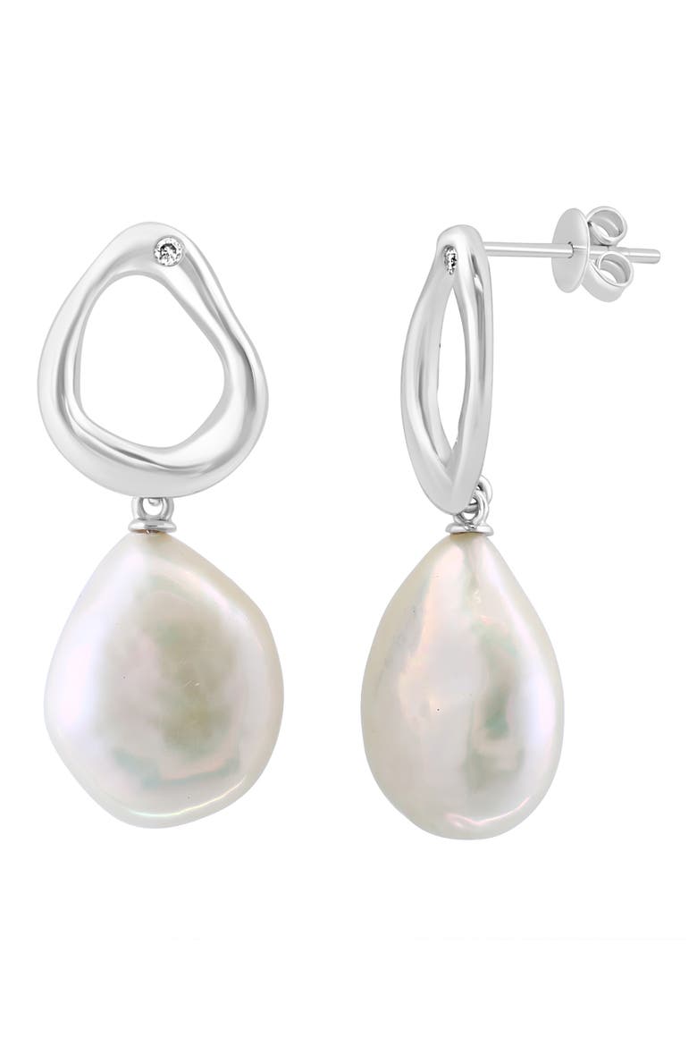 Diamond & Freshwater Pearl Drop Earrings, Alternate, color, WHITE
