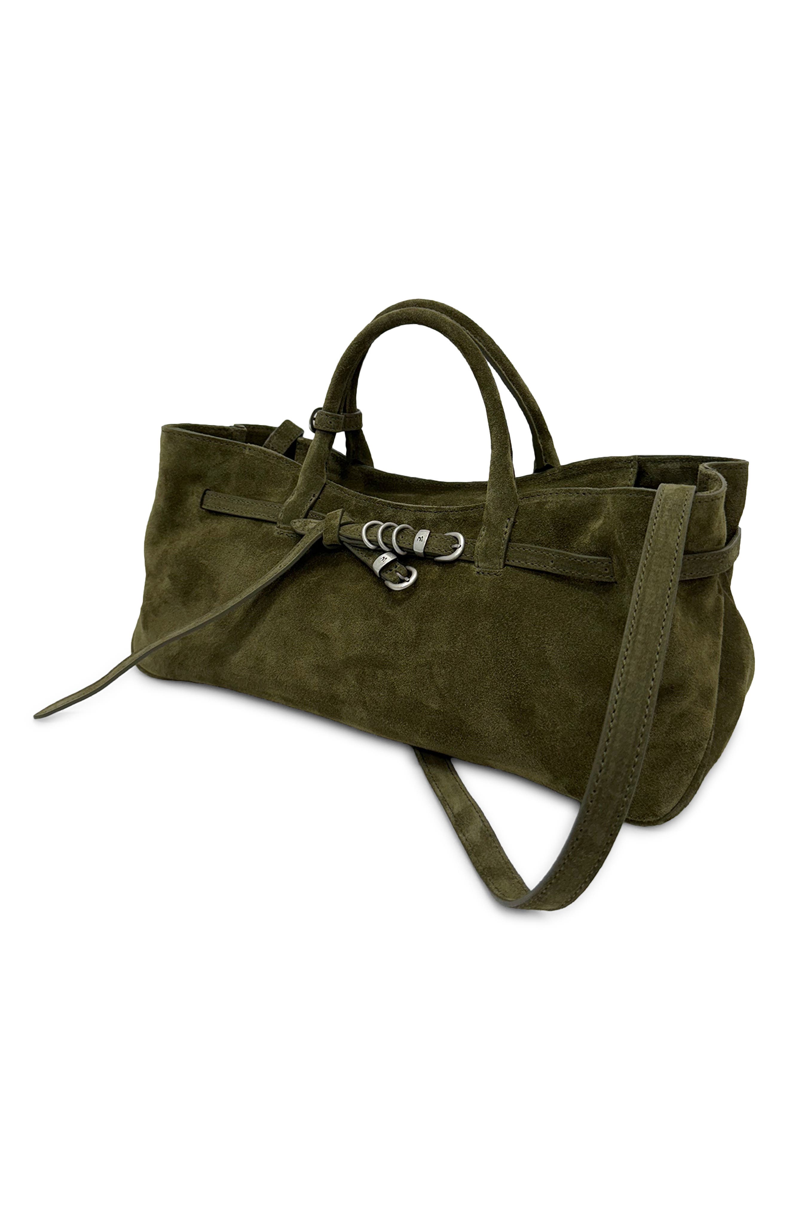 Grandma Used Suede Shoulder Bag, Alternate, color, DARK OLIVE SUEDE