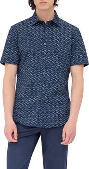 Bugatchi Miles OoohCotton® Barware Print Short Sleeve Button-Up Shirt