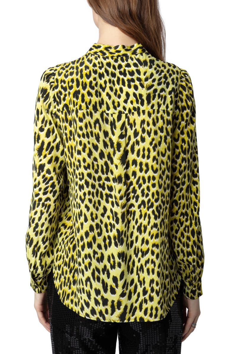 Zadig & Voltaire Taos Leopard Spot Tie Neck Silk Blouse, Alternate, color, Jonquil