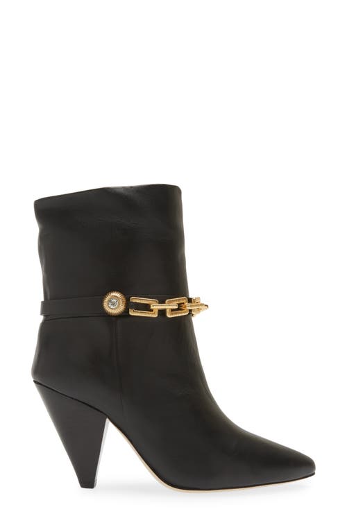 Kaanas Spencer Golden Chain Pointed Toe Leather Bootie In Black