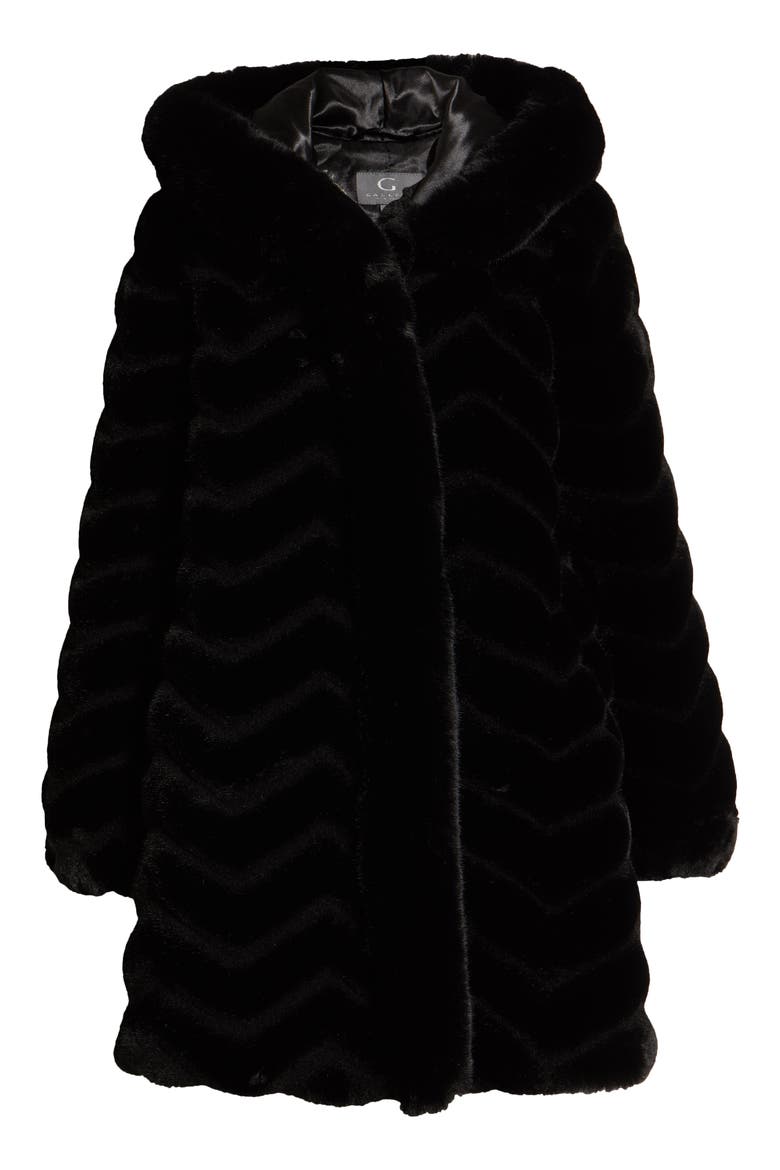 Grooved Faux Fur Hooded Jacket, Alternate, color, BLACK