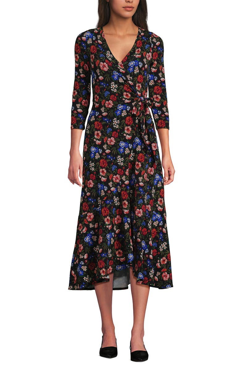 Lands' End Cotton Modal 3/4 Sleeve Vneck Wrap Dress, Alternate, color, 
