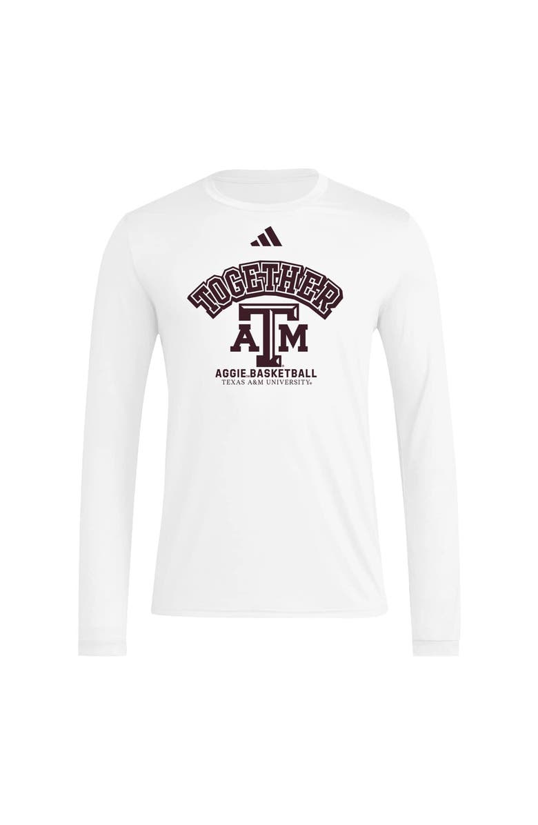 adidas Men's adidas White Texas A&M Aggies Together On-Court Pregame Long Sleeve T-Shirt, Alternate, color, 