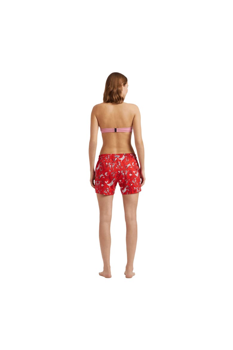 Women Swim Shorts Whales Love, Alternate, color, poppy red
