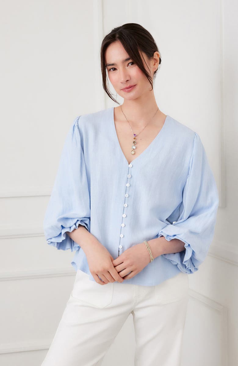 Karen Kane Linen Blend Top, Alternate, color, Blue