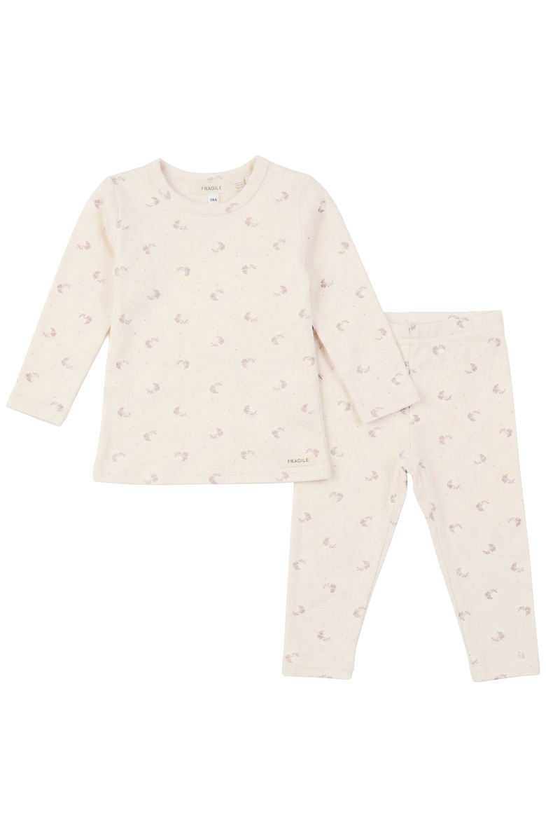 Fragile Girl Organic Printed Two Piece Long Sleeve Top and Pants Set, Main, color, Mauve/Natural