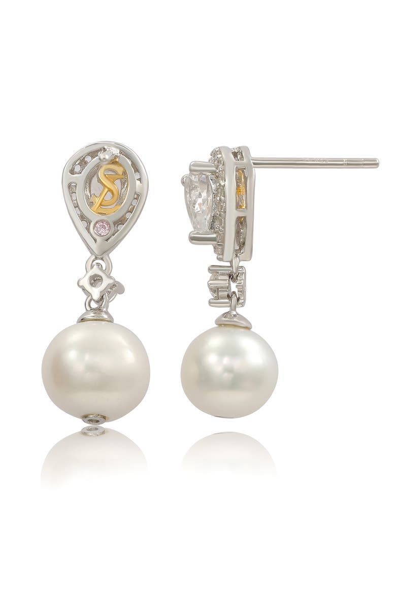 Sterling Silver Freshwater Pearl & Lab Grown White Sapphire Drop Earrings, Alternate, color, WHITE