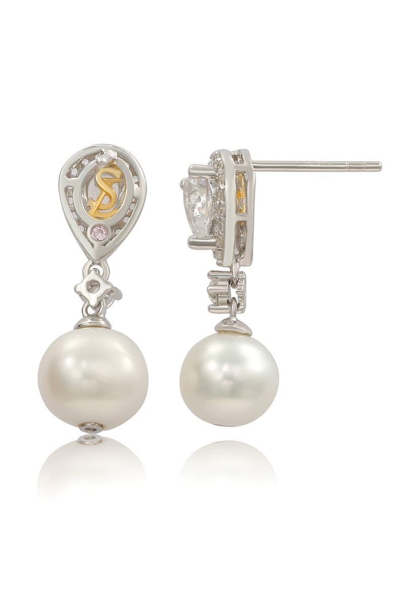 SUZY LEVIAN Sterling Silver Freshwater Pearl & Lab Grown White Sapphire Drop Earrings, Alternate, color, White
