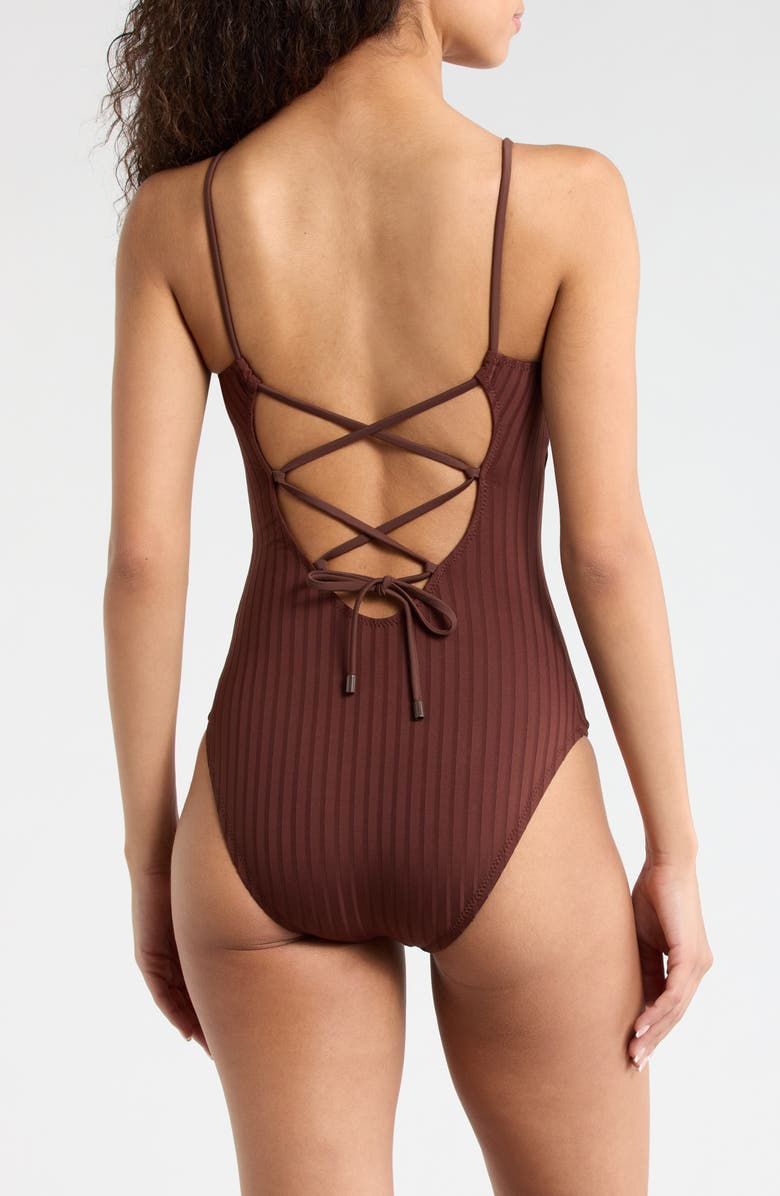 Sanctuary V-Wire Rib One-Piece Swimsuit, Alternate, color, Espresso