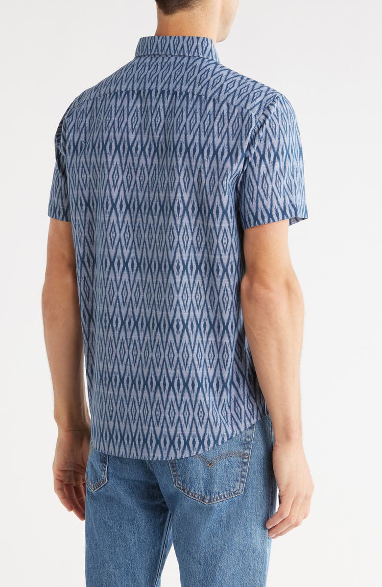 Original Penguin Geometric Print Stretch Cotton Button-Up Shirt, Alternate, color, Sargasso Sea
