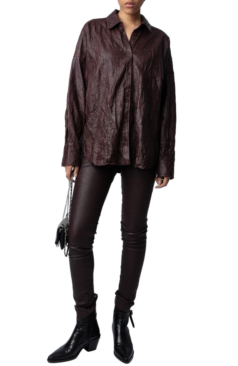 Zadig & Voltaire Tamara Textured Lambskin Leather Shirt, Alternate, color, 