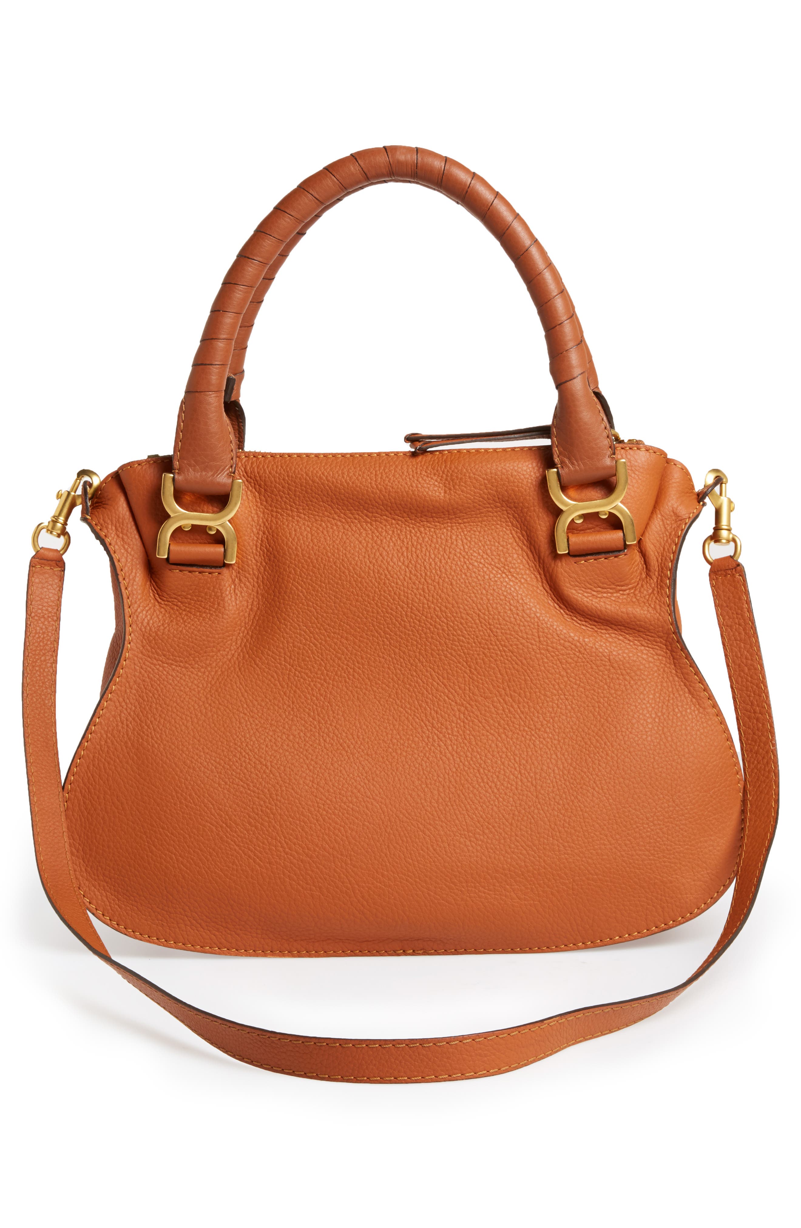 Chloé Medium Marcie Calfskin Leather Satchel, Alternate, color, Tan Gold Hrdwre
