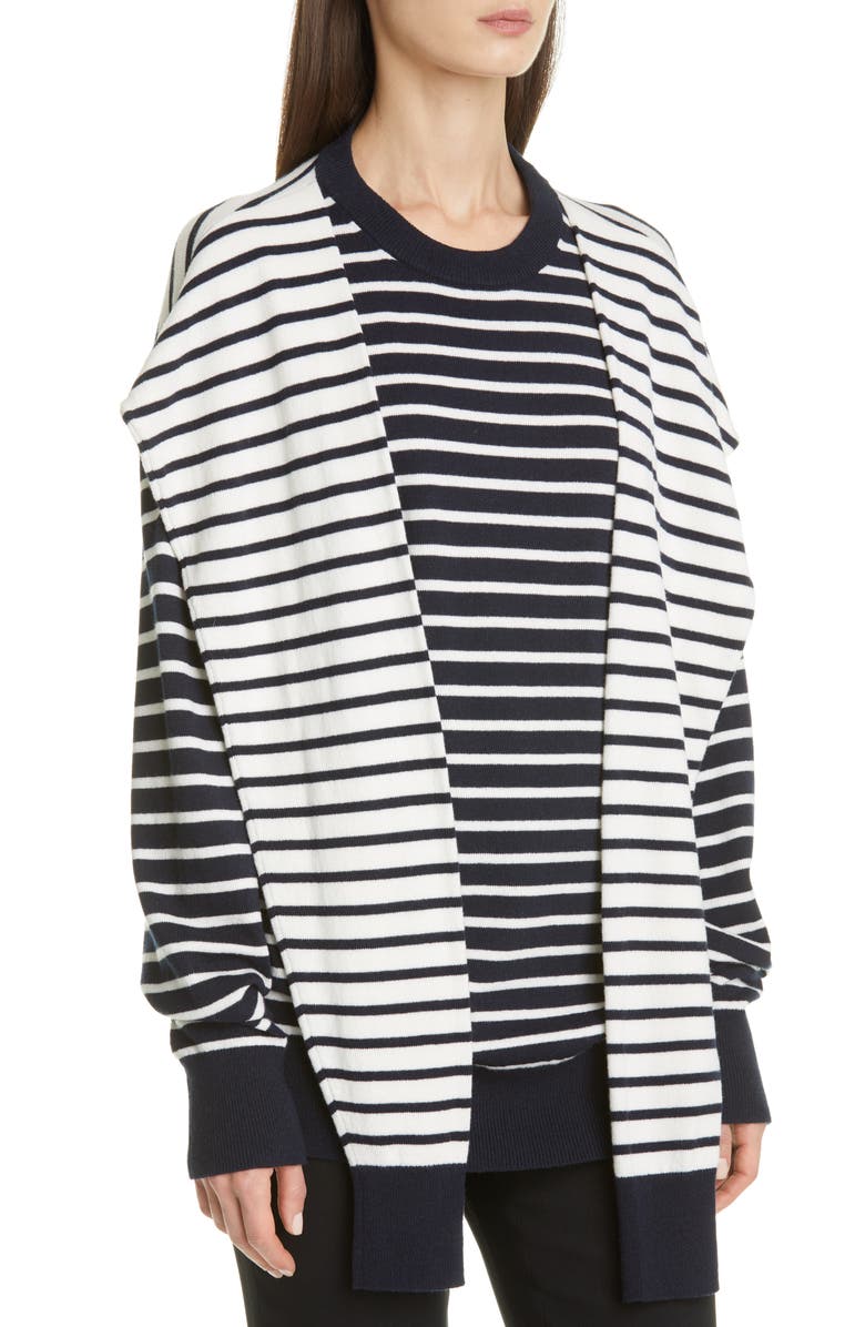 Michael Kors Collection Sleeve Detail Stripe Cashmere Sweater, Alternate, color, 
