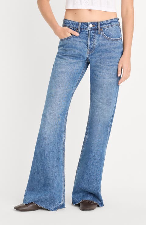 Raw Hem Low Rise Relaxed Flare Jeans