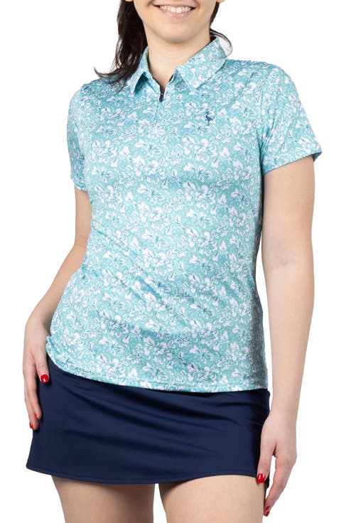 Floral Print Quarter Zip Polo