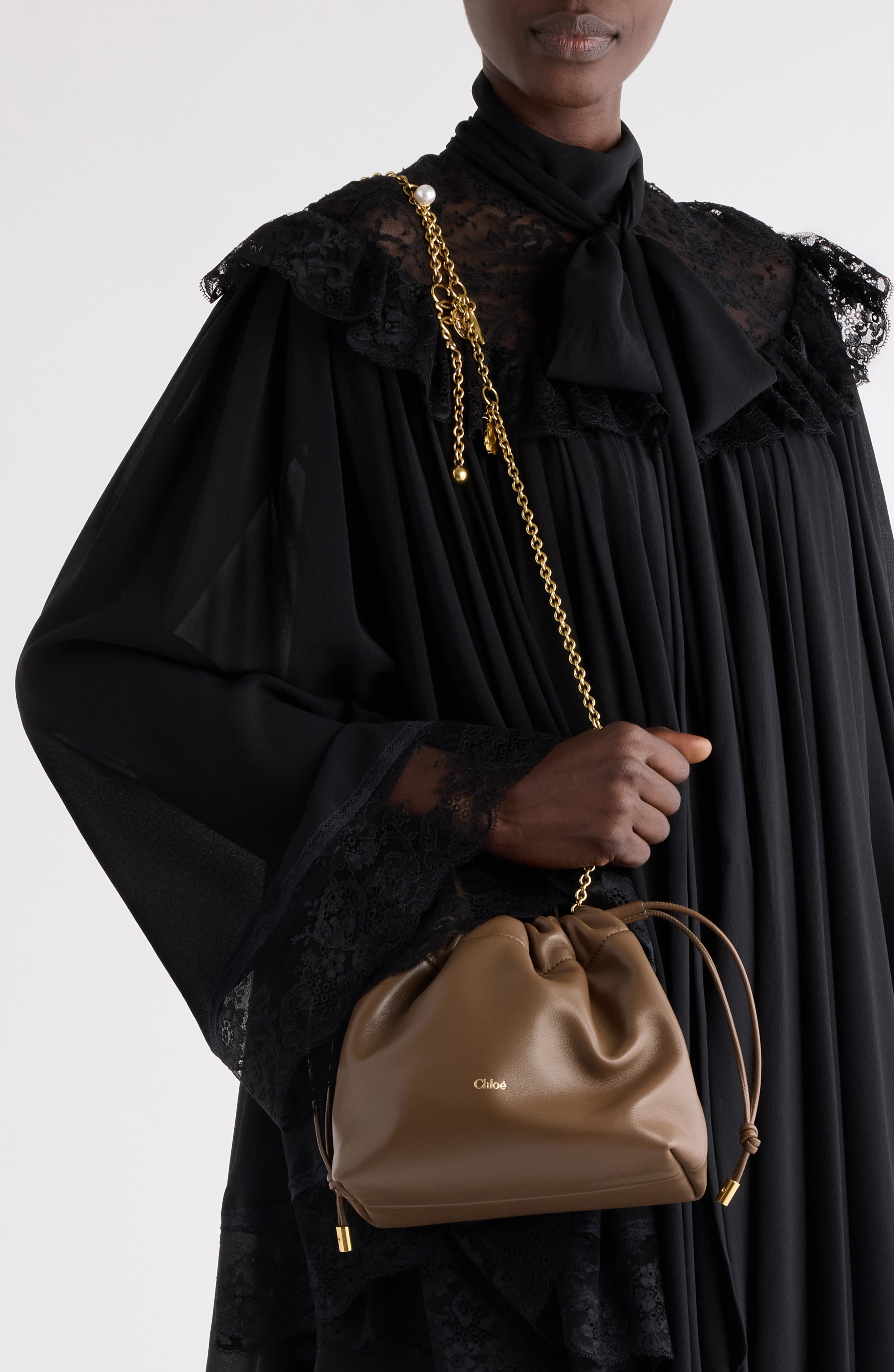 Mini Icons Leather Shoulder Bag, Alternate, color, SMOKED BROWN